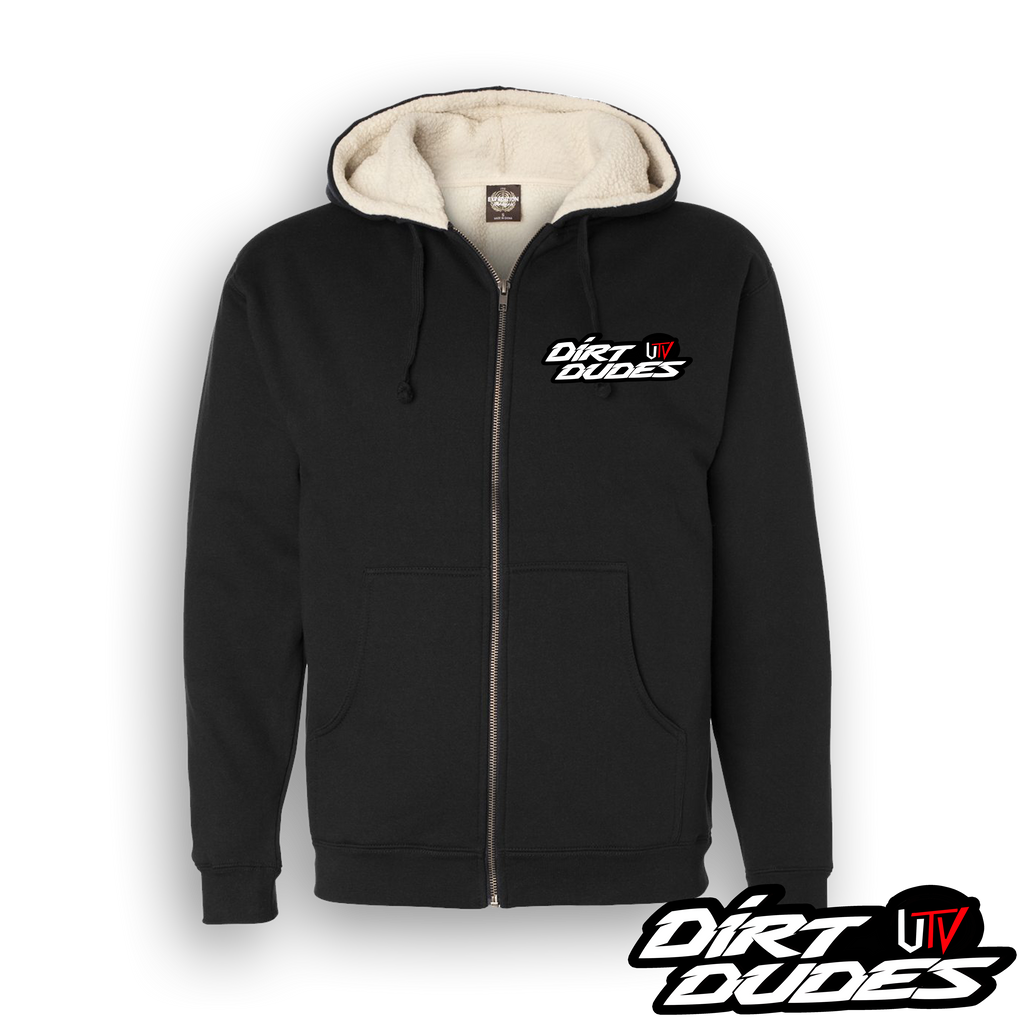 Sherpa Lined Zip Hoodie - Black